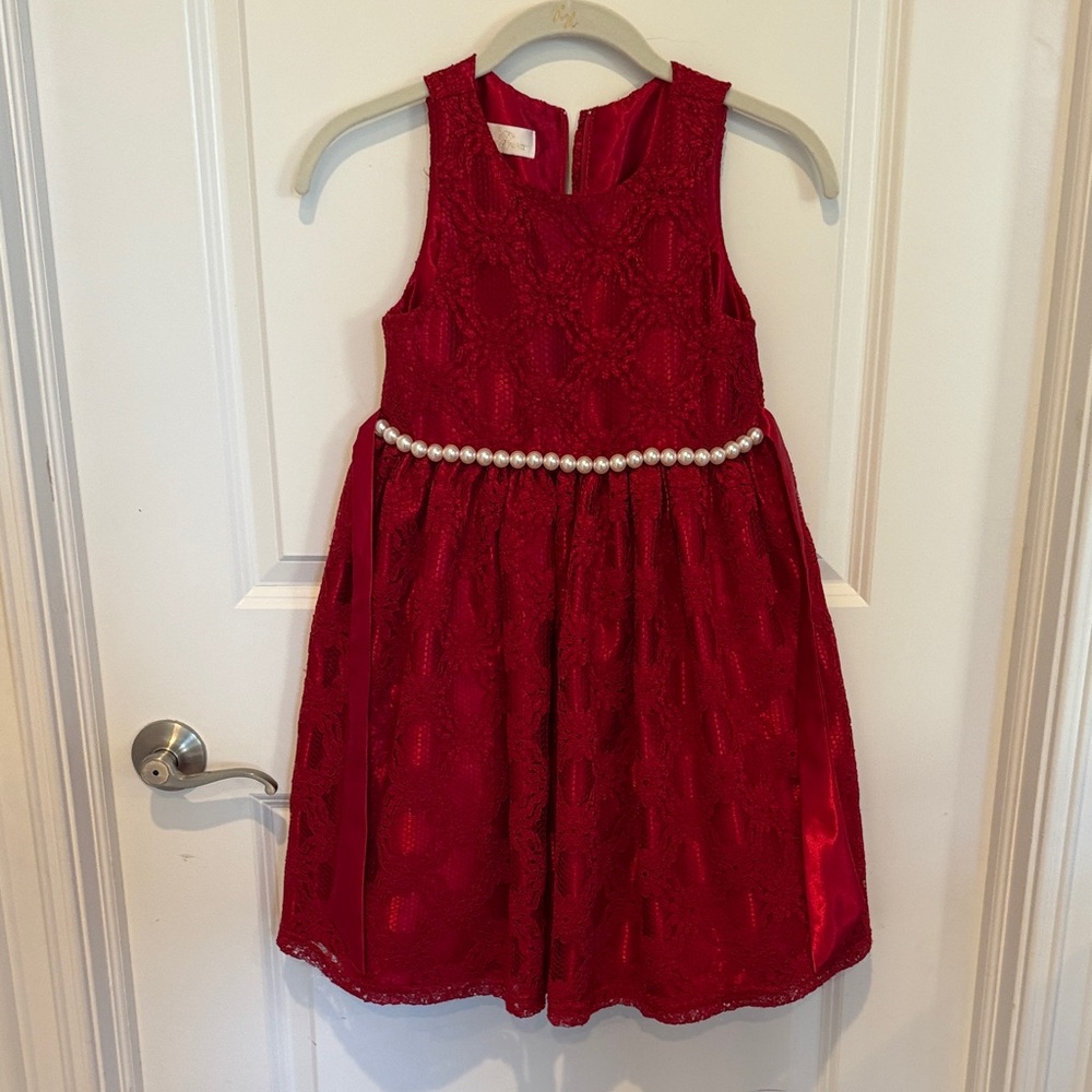 Beautiful American Princess size 8 red dress with pearl accents